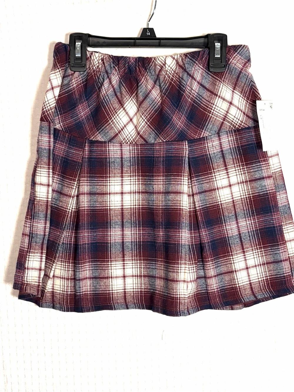 NEW I.N. Girl Skirt Plaid Drop Waist Maroon 100% Cotton School Preppy Size L /14
